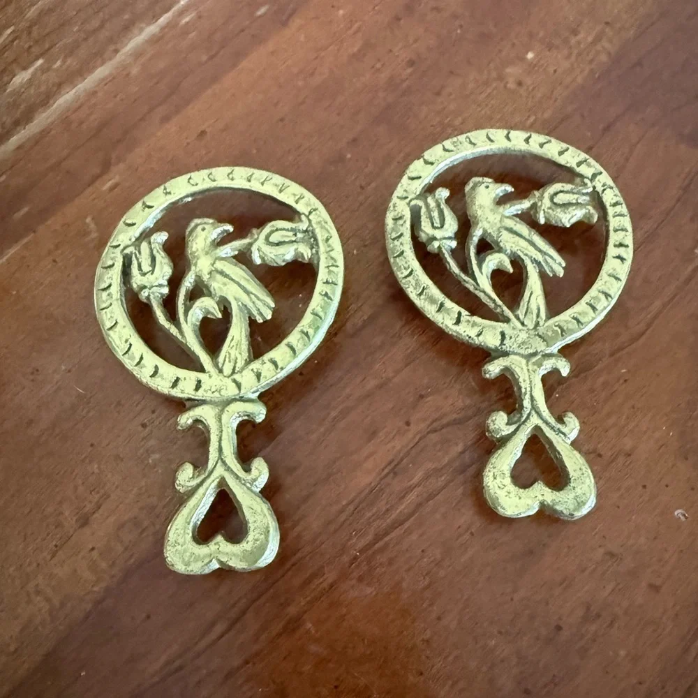 Vintage Gold Trivets Floral Bird Heart Cottagecore Country